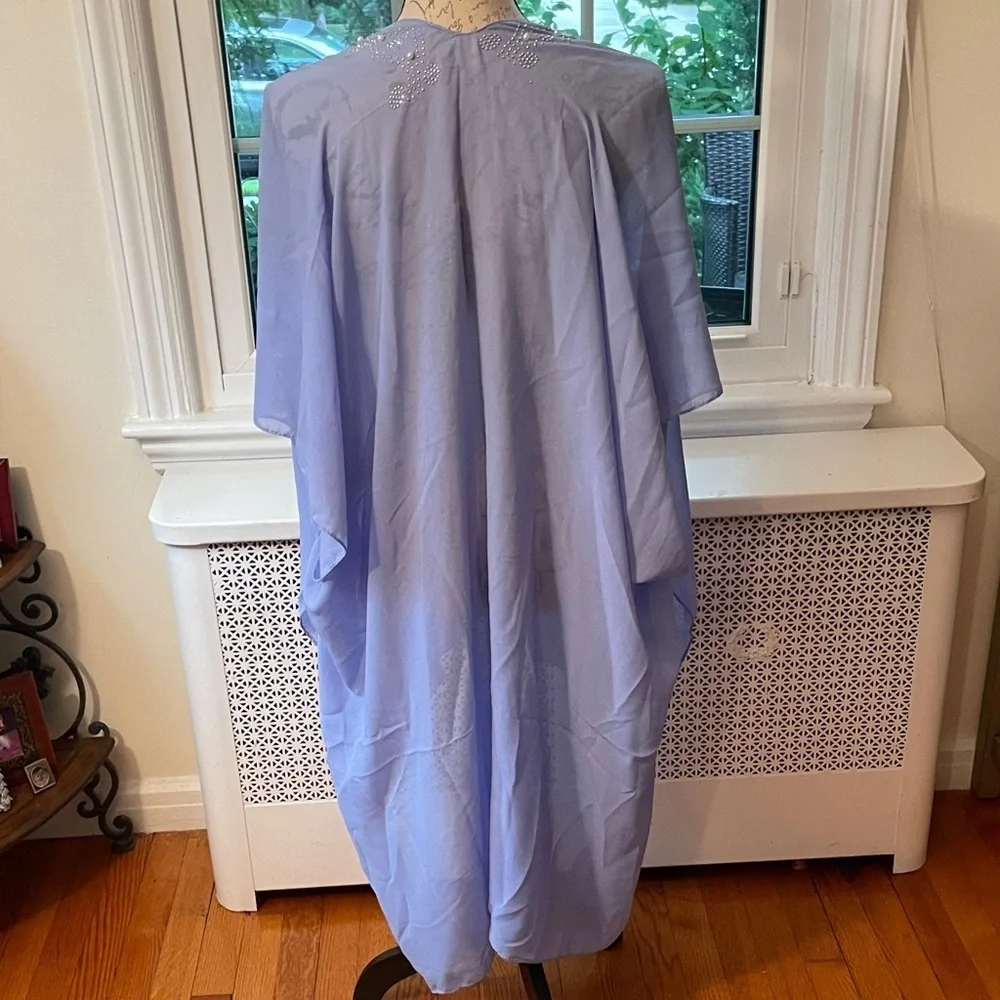 1212. Jessica McClintock Periwinkle Beaded Kimono/Bathing Suit Cover Up.